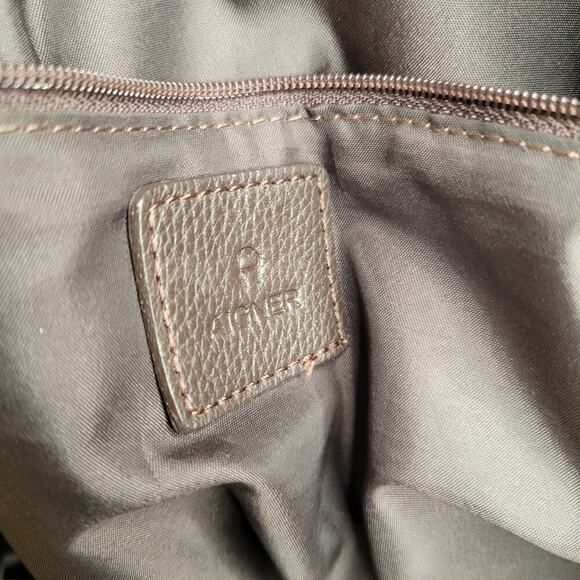 Aigner purse dark brown cloth nylon leather tote bag flap satchel travel‎ Munich - Picture 4 of 11